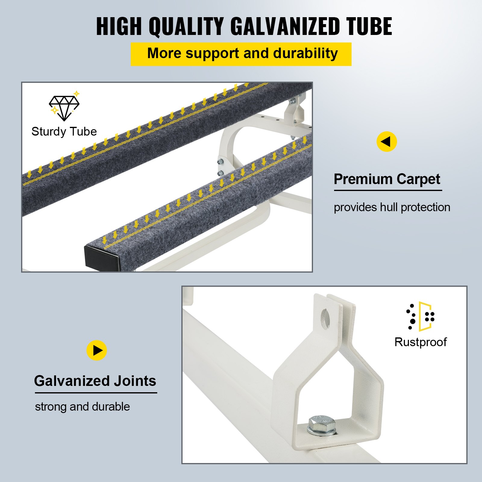high-quality galvanized tube and joints with premium carpet for hull protection; VEVOR jet ski dolly.