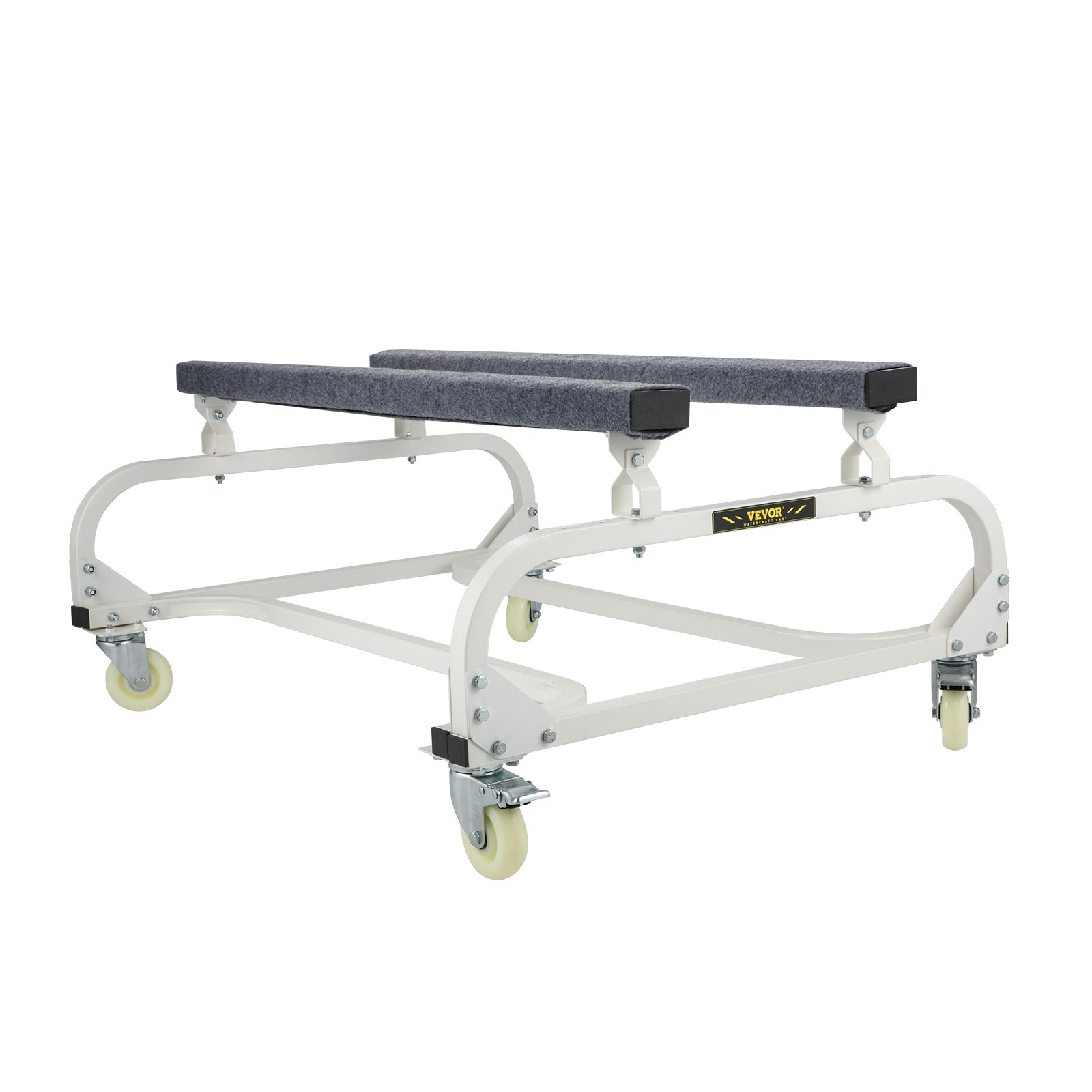 VEVOR jet ski dolly with cushioned supports and casters for easy maneuverability and secure storage.