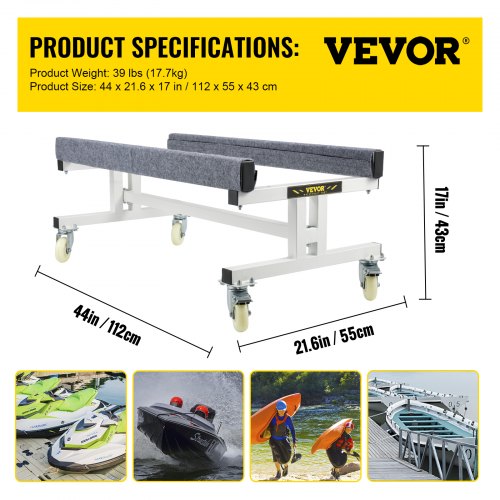 VEVOR Watercraft PWC Dolly, 1300 LBS Capacity Jet Ski Stand, Adjustable Width Boat Storage Trailer with Four Casters & Two Brakes, Watercraft Cart for Ski Fishing Boat Sailboat
