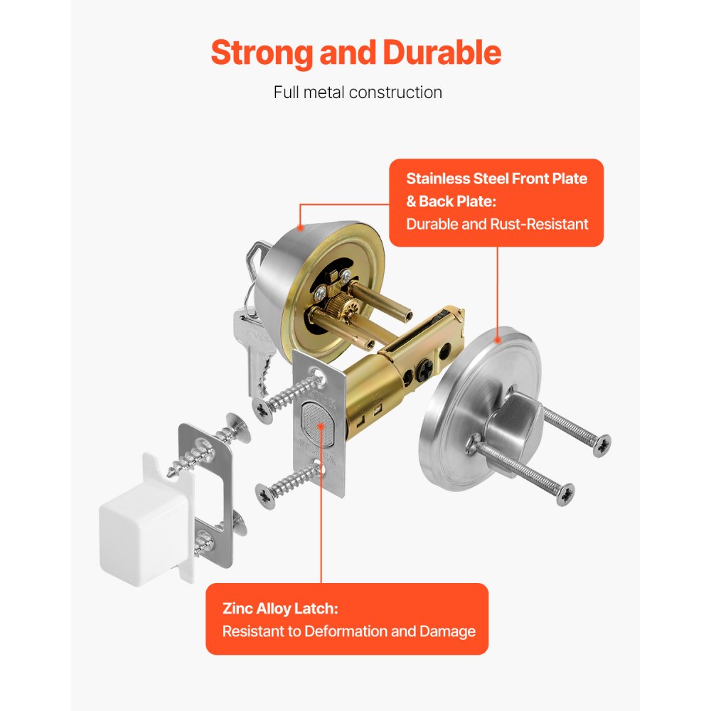 VEVOR Deadbolt Lock, Round Single Cylinder Dead Bolt, Keyed 1 Side, Fits Standard Size Interior and Exterior Doors, Full Metal, with 3 Keys, for Front Entry Door Residential Security, Satin Nickel