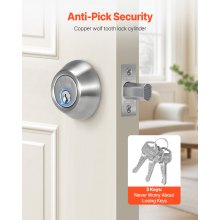 Deadbolt Lock Round Single Cylinder Dead Bolt Keyed 1 Side Satin Nickel 3 Keys