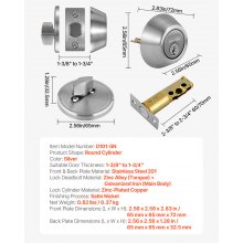 Deadbolt Lock Round Single Cylinder Dead Bolt Keyed 1 Side Satin Nickel 3 Keys