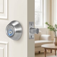 Deadbolt Lock Round Single Cylinder Dead Bolt Keyed 1 Side Satin Nickel 3 Keys