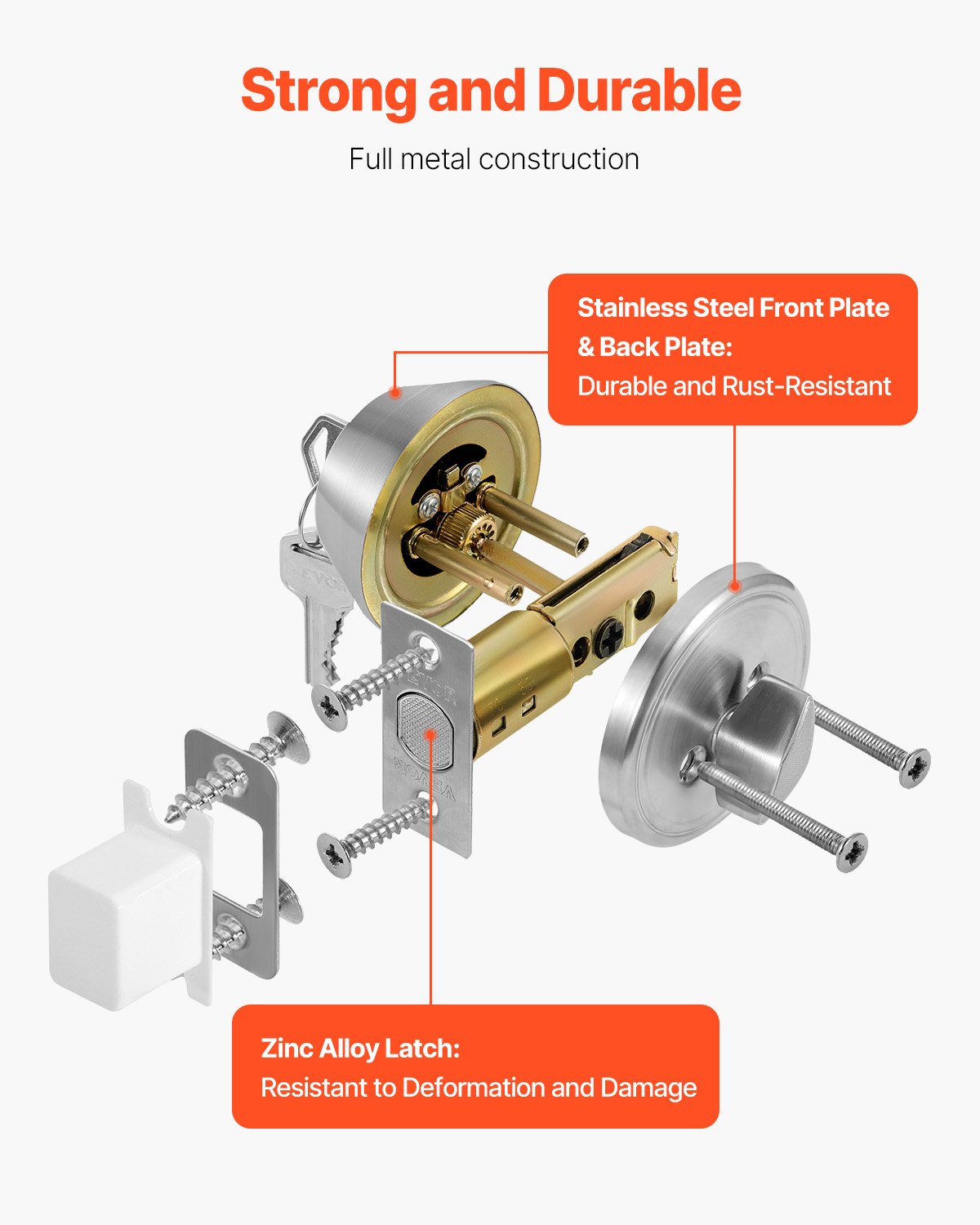 VEVOR Deadbolt Lock, Round Single Cylinder Dead Bolt, Keyed 1 Side, Fits Standard Size Interior and Exterior Doors, Full Metal, with 3 Keys, for Front Entry Door Residential Security, Satin Nickel