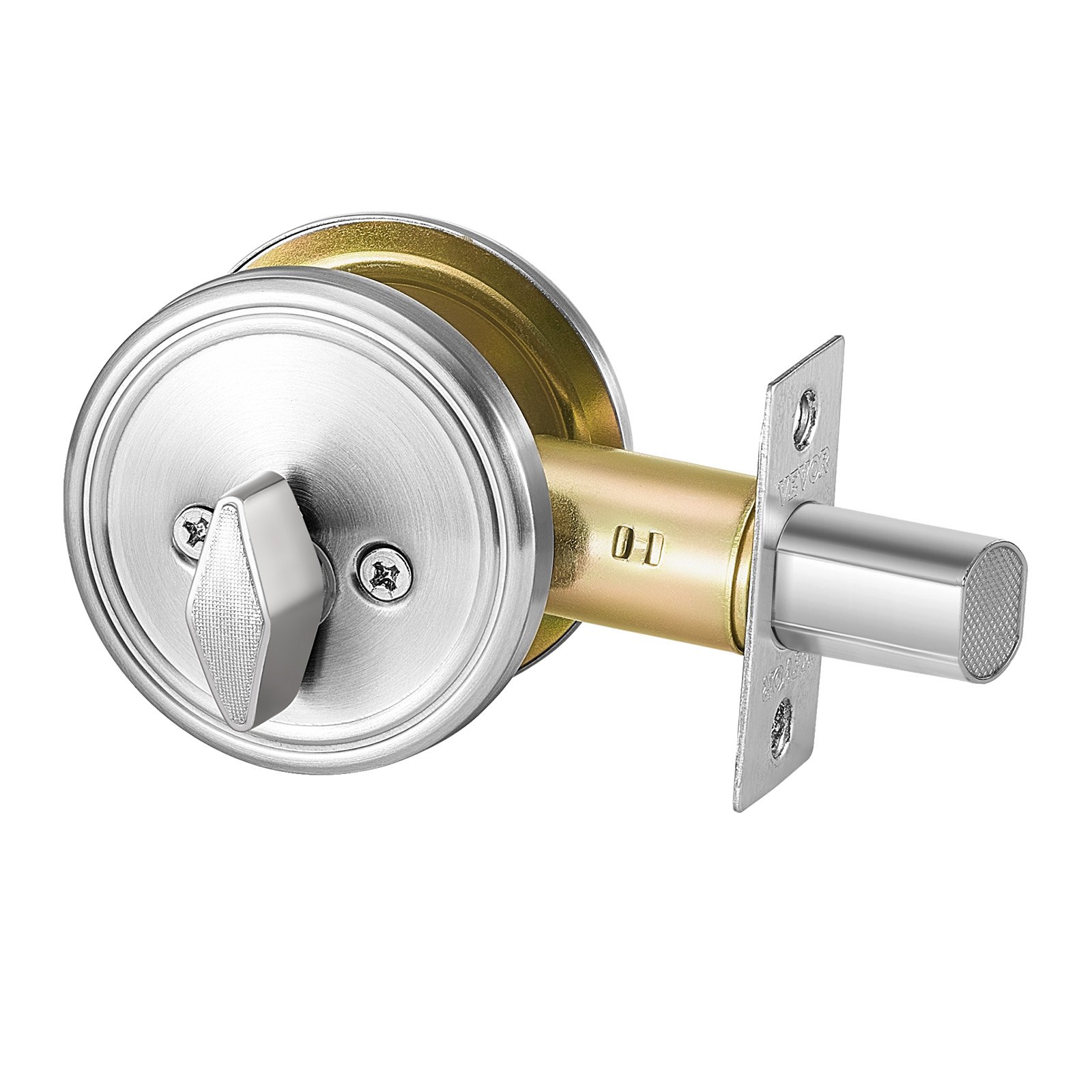 VEVOR Deadbolt Lock, Round Single Cylinder Dead Bolt, Keyed 1 Side, Fits Standard Size Interior and Exterior Doors, Full Metal, with 3 Keys, for Front Entry Door Residential Security, Satin Nickel