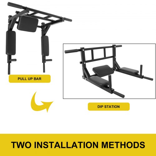 VEVOR Pull Up Bar,Multifunctional Wall Mounted Pull Up Bar,Chin Up Bar Supports to 660LBS,Dip Station for Indoor Home Gym Workout,Power Tower Set Training Equipment Fitness Dip Stand,Black