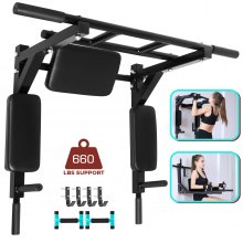 VEVOR Pull Up Bar,Multifunctional Wall Mounted Pull Up Bar,Chin Up Bar Supports to 660LBS,Dip Station for Indoor Home Gym Workout,Power Tower Set Training Equipment Fitness Dip Stand,Black