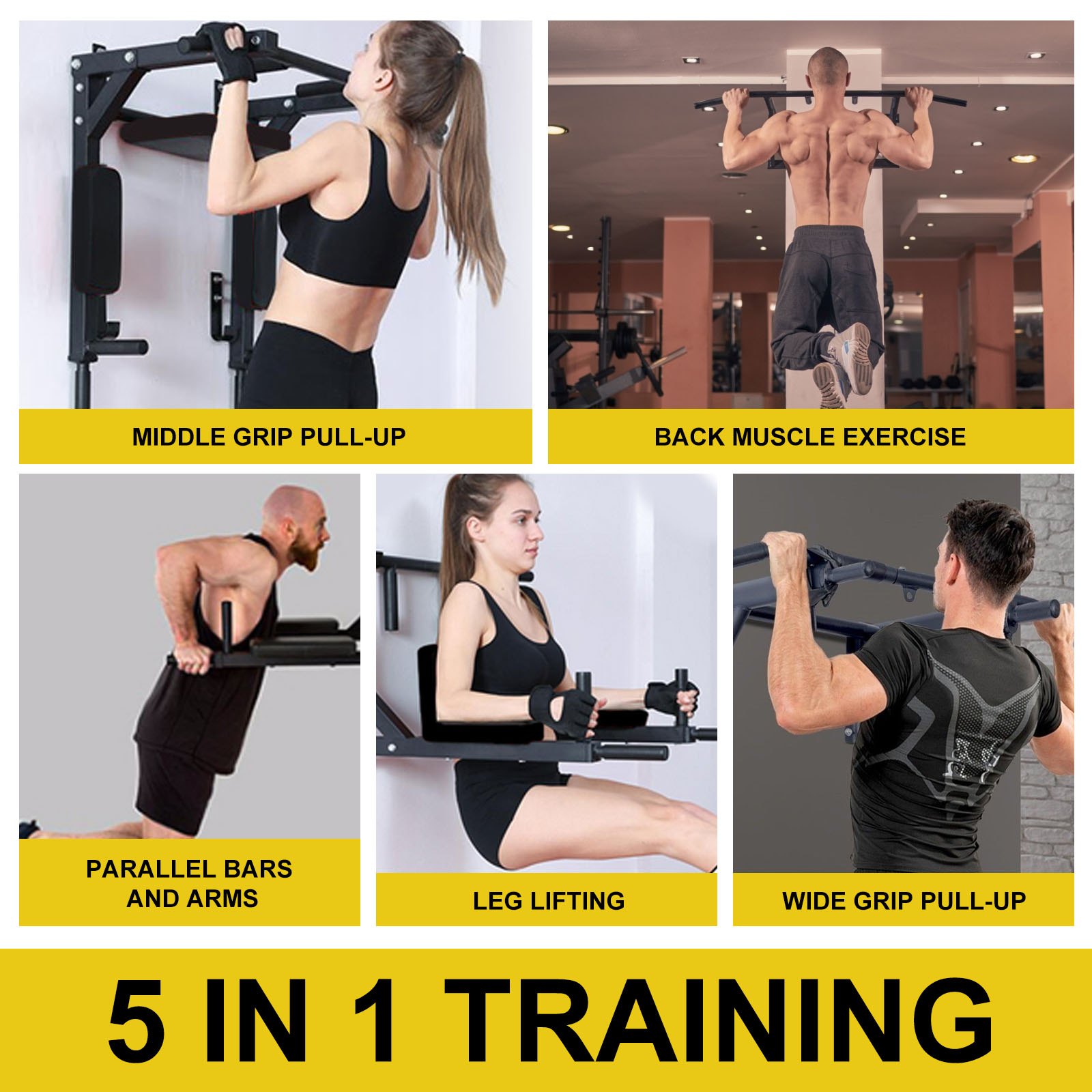 Pull Up Bar Wall Mounted Dip Station Power Tower Home Gym Fitness ChinUp Bracket