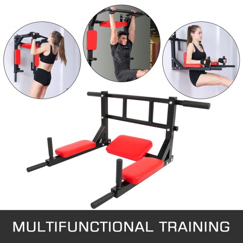 Pull Up Dip Bar Station Wall Mounted Chin Up Home Gym Fitness Strength Training