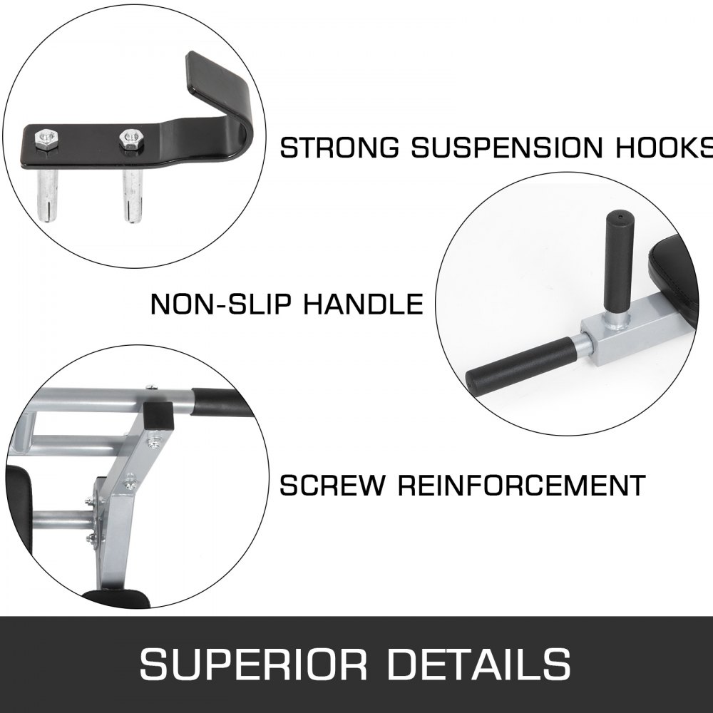 VEVOR Wall Mounted Pull Up Bar 2 in 1 Chin-Up Bar Dip Stand Power Home Gym Tower Set for Home Gym Strength Training Equipment for Home Gym Strength Training