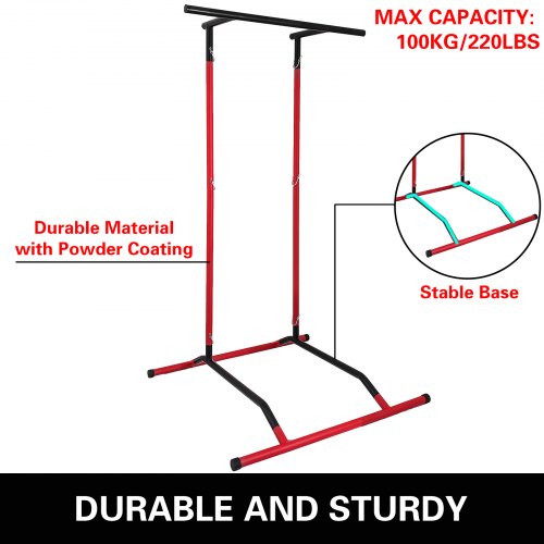 VEVOR 220lbs Pull Up Station,Dip Station Pull Up Bar Free Standing Power Tower Pull Up Tower with Carry Bag Portable Pull Up Rack(Black+Red)