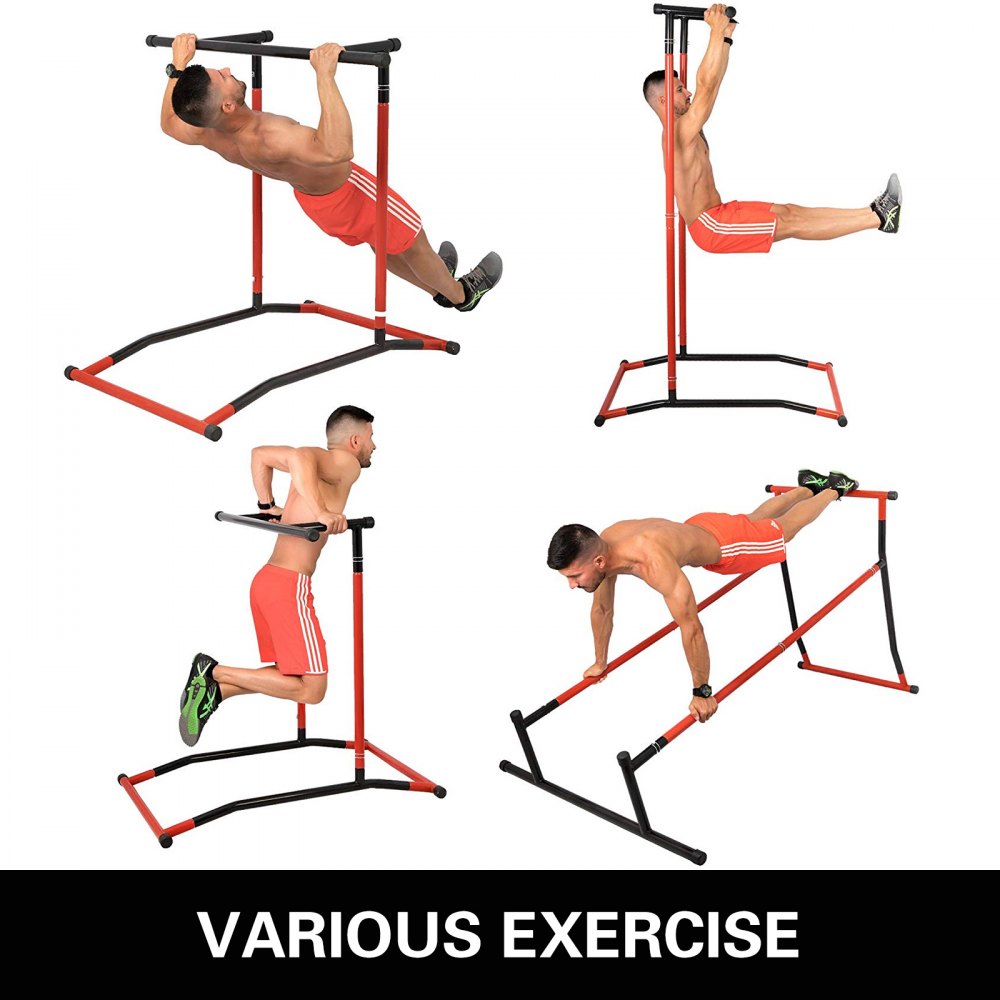 VEVOR 220lbs Pull Up Station,Dip Station Pull Up Bar Free Standing Power Tower Pull Up Tower with Carry Bag Portable Pull Up Rack(Black+Red)