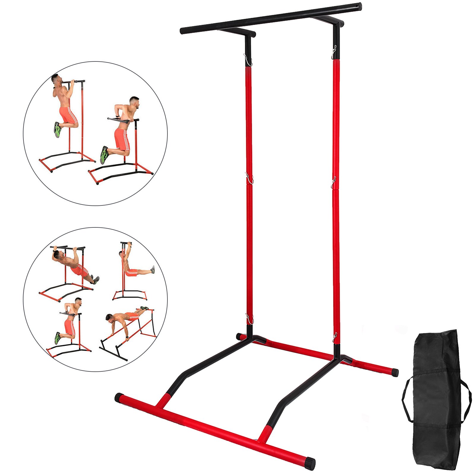 VEVOR 220lbs Pull Up Station,Dip Station Pull Up Bar Free Standing Power Tower Pull Up Tower with Carry Bag Portable Pull Up Rack(Black+Red)