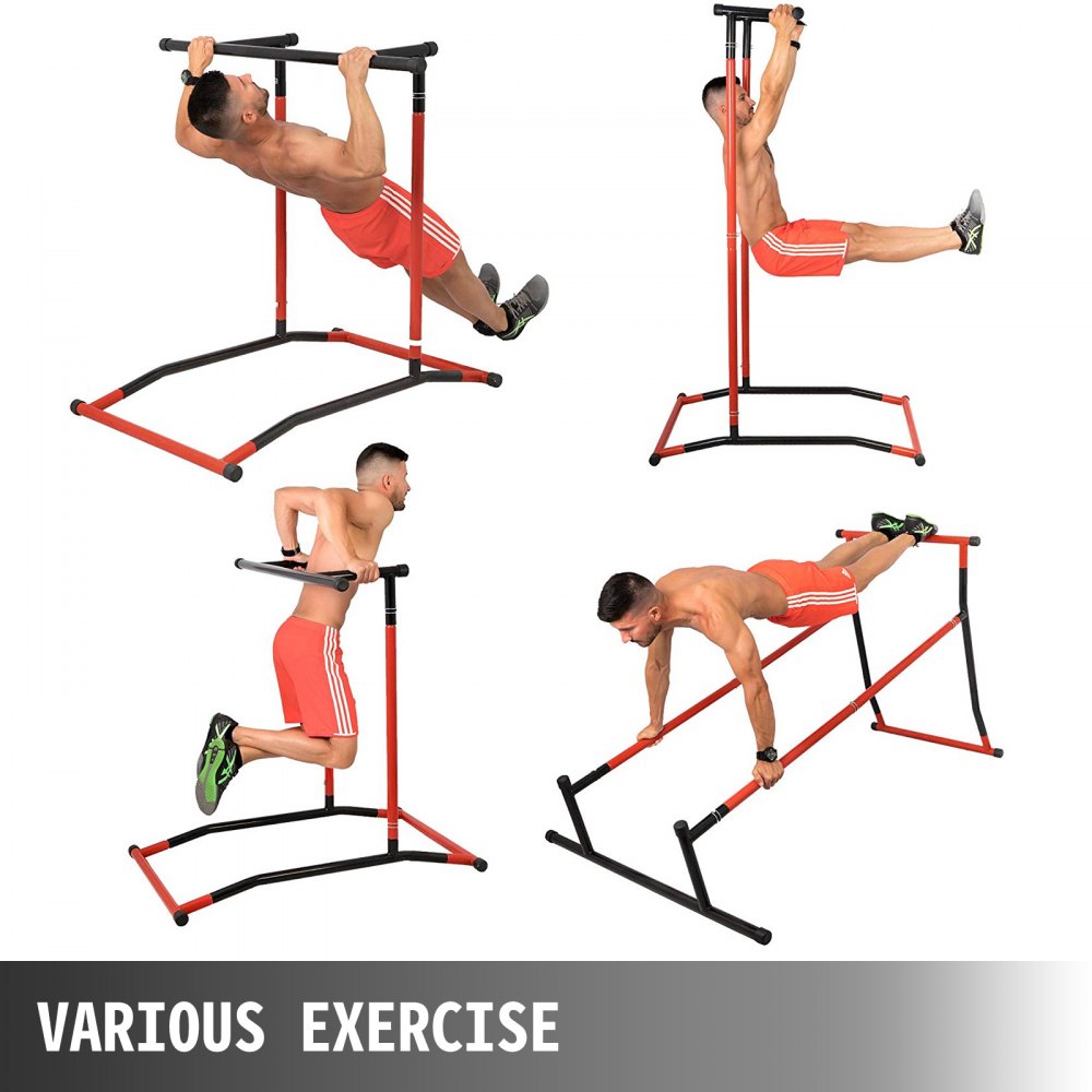 VEVOR 220lbs Pull Up Station,Dip Station Pull Up Bar Free Standing Power Tower Pull Up Tower without  Carry Bag Portable Pull Up Rack(Black+Red)