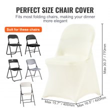 VEVOR Stretch Spandex Folding Chair Covers, Universal Fitted Chair Cover, Removable Washable Protective Slipcovers, for Wedding, Holiday, Banquet, Party, Celebration, Dining (50PCS Ivory White)