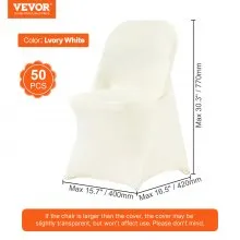 VEVOR Stretch Spandex Folding Chair Covers, Universal Fitted Chair Cover, Removable Washable Protective Slipcovers, for Wedding, Holiday, Banquet, Party, Celebration, Dining (50PCS Ivory White)