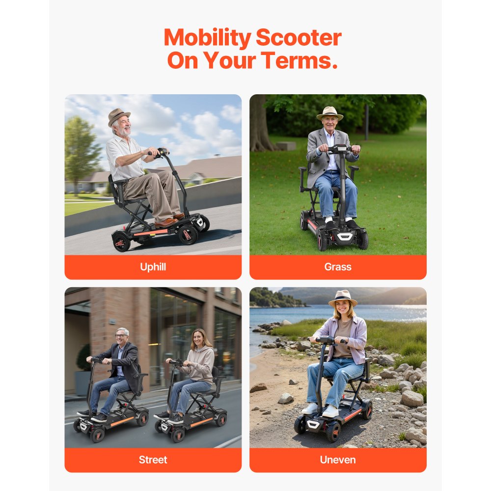 VEVOR 4-Wheel Electric Mobility Scooter for Adults & Seniors, Integrated Foldable Mobility Scooter with 15KM Long Range, All Terrain Travel Wheelchair with 9° Climbing Capacity & 120kg Max Loading