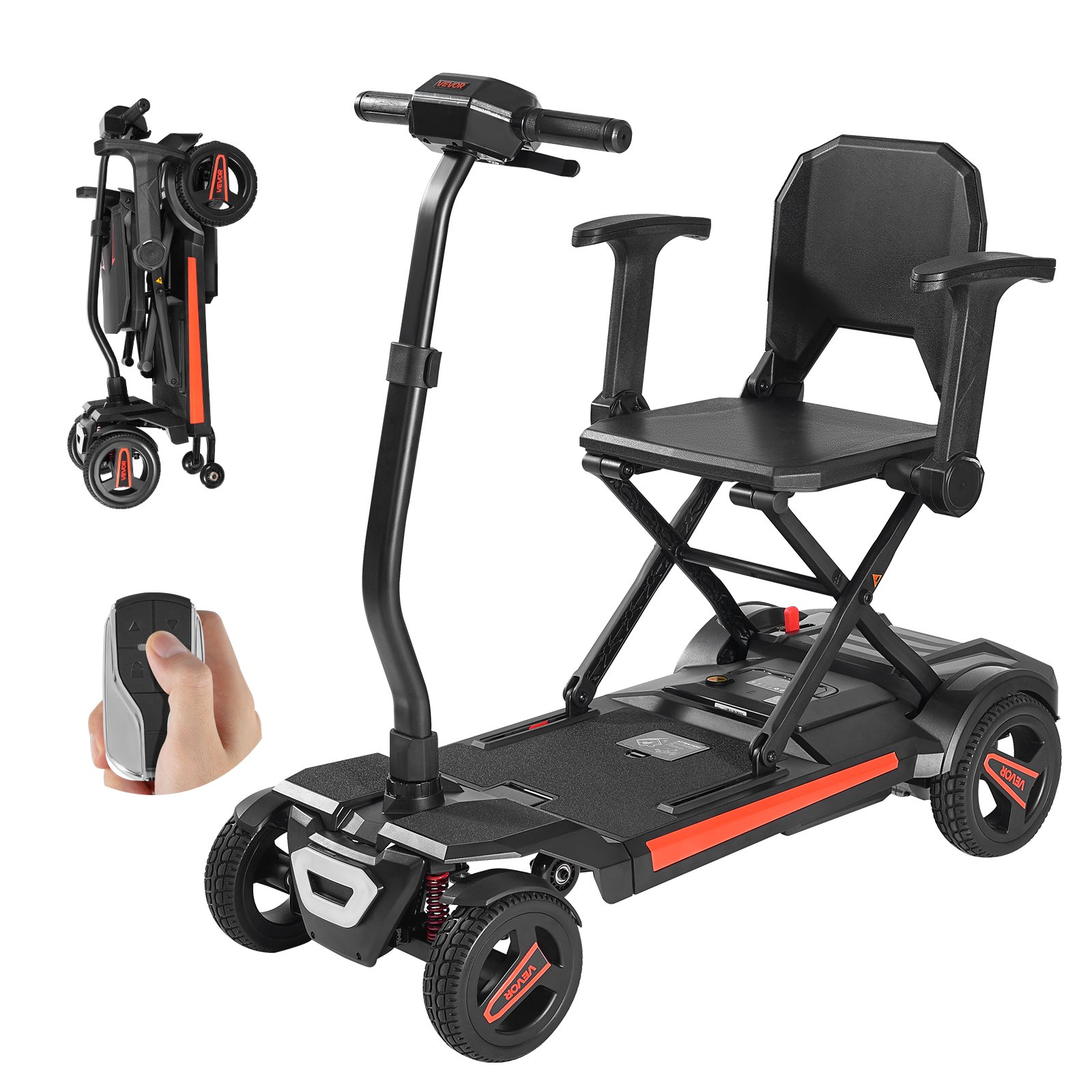 VEVOR 4-Wheel Electric Mobility Scooter for Adults & Seniors, Integrated Automatic Folding Mobility Scooter with Remote Control, NFC Keys & Long Range, 120kg Loading Travel Wheelchair