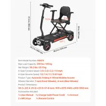 VEVOR 4-Wheel Electric Mobility Scooter Auto Folding Scooter with Remote Control