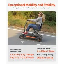 VEVOR 4-Wheel Electric Mobility Scooter for Adults & Seniors, Integrated Automatic Folding Mobility Scooter with Remote Control, NFC Keys & Long Range, 265LBS Loading All Terrain Travel Wheelchair