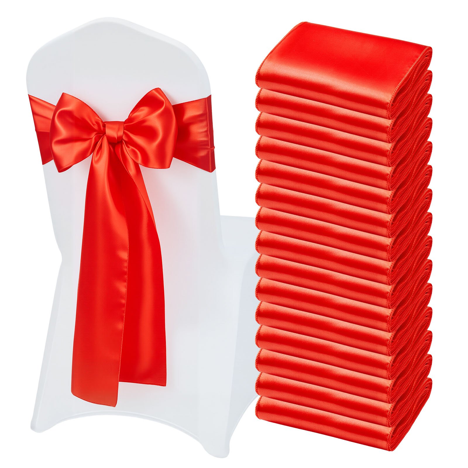 VEVOR Satin Chair Sashes Bows, 50PCS Chair Ribbon Ties Back Sash, 7 x 108 inch, Red Wedding Reception Decoration, for Wedding Ceremony Baby Shower Party Events Banquet Chair Cover Decoration