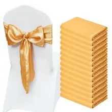 VEVOR Stretch Spandex Chair Sashes Bows, Chair Slipcover and Stretch Chair Sash, Elastic Chair Bands, Fitting Wedding, Holiday, Banquet, Party, Celebration Chair Decoration (50 PCS Gold)