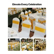 VEVOR Stretch Spandex Chair Sashes Bows, Chair Slipcover and Stretch Chair Sash, Elastic Chair Bands, Fitting Wedding, Holiday, Banquet, Party, Celebration Chair Decoration (50 PCS Gold)