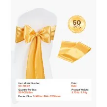 VEVOR Stretch Spandex Chair Sashes Bows, Chair Slipcover and Stretch Chair Sash, Elastic Chair Bands, Fitting Wedding, Holiday, Banquet, Party, Celebration Chair Decoration (50 PCS Gold)