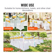 VEVOR Stretch Spandex Folding Chair Covers, Universal Fitted Chair Cover with Chair Sashes, Removable Washable Protective Slipcovers, for Wedding, Holiday, Banquet, Party, Dining (30 Set Gold & White)