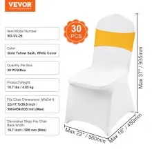VEVOR Stretch Spandex Folding Chair Covers, Universal Fitted Chair Cover with Chair Sashes, Removable Washable Protective Slipcovers, for Wedding, Holiday, Banquet, Party, Dining (30 Set Gold & White)