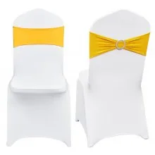 VEVOR Stretch Spandex Folding Chair Covers, Universal Fitted Chair Cover with Chair Sashes, Removable Washable Protective Slipcovers, for Wedding, Holiday, Banquet, Party, Dining (30 Set Gold & White)
