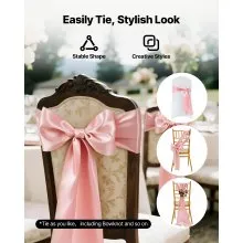 VEVOR Satin Chair Sashes Bows, 50PCS Chair Ribbon Ties Back Sash, 7 x 108 inch, Rose Gold Wedding Reception Decoration, for Wedding Ceremony Baby Shower Party Events Banquet Chair Cover Decoration