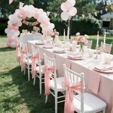 VEVOR Satin Chair Sashes Bows, 50PCS Chair Ribbon Ties Back Sash, 7 x 108 inch, Rose Gold Wedding Reception Decoration, for Wedding Ceremony Baby Shower Party Events Banquet Chair Cover Decoration