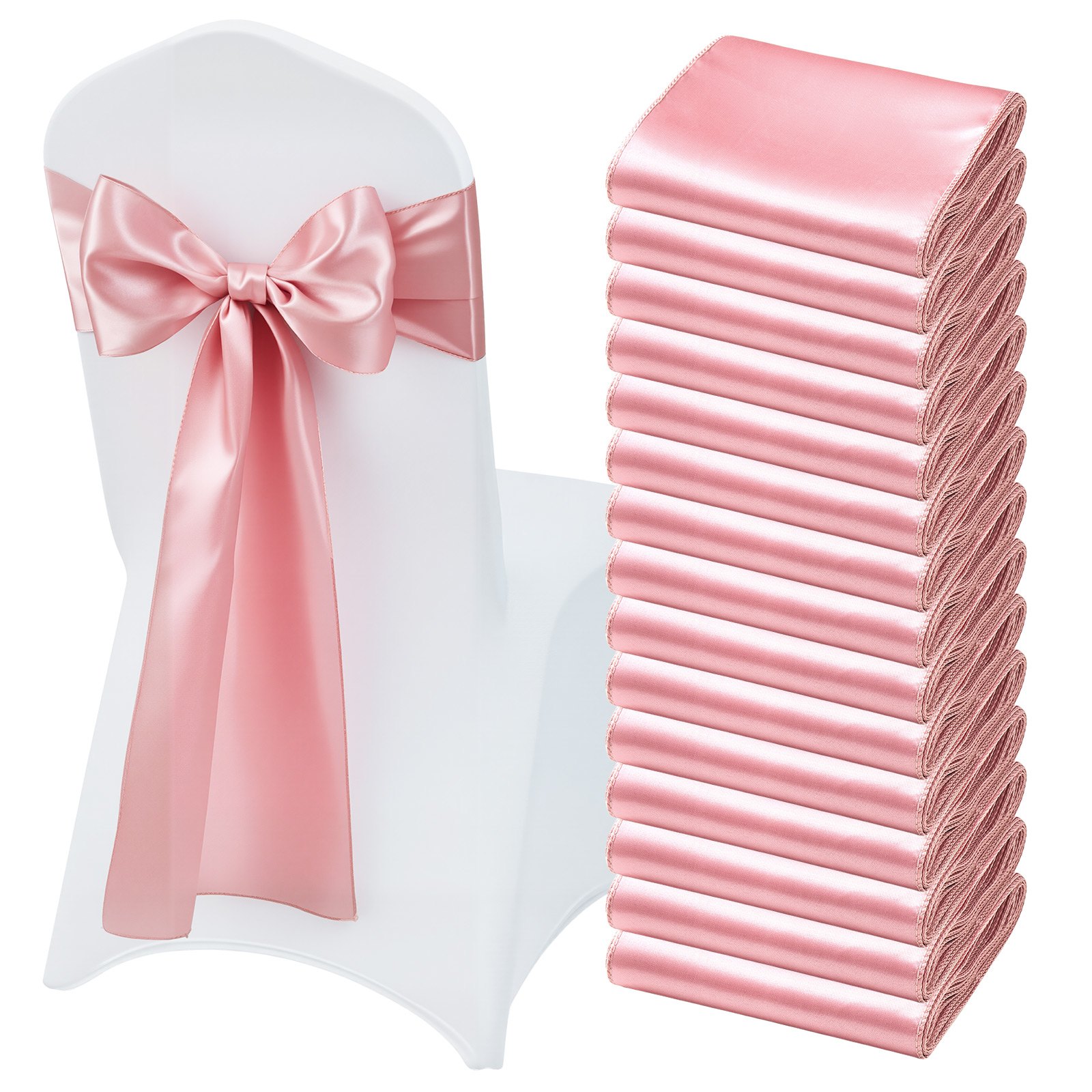 VEVOR Satin Chair Sashes Bows, 50PCS Chair Ribbon Ties Back Sash, 7 x 108 inch, Rose Gold Wedding Reception Decoration, for Wedding Ceremony Baby Shower Party Events Banquet Chair Cover Decoration