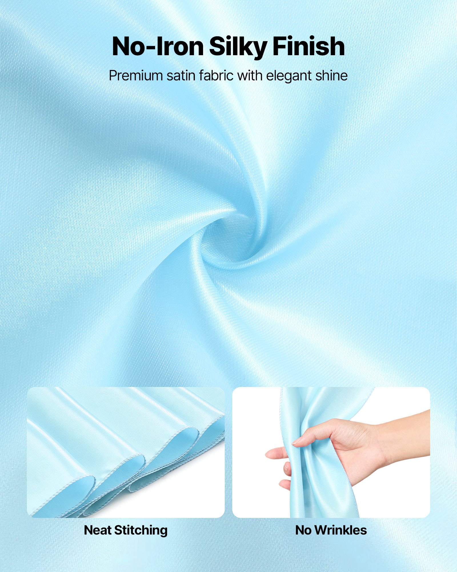 VEVOR Satin Chair Sashes Bows, 100PCS Chair Ribbon Ties Back Sash, 7 x 108 inch, Light Blue Wedding Reception Decoration, for Wedding Ceremony Baby Shower Party Events Banquet Chair Cover Decoration