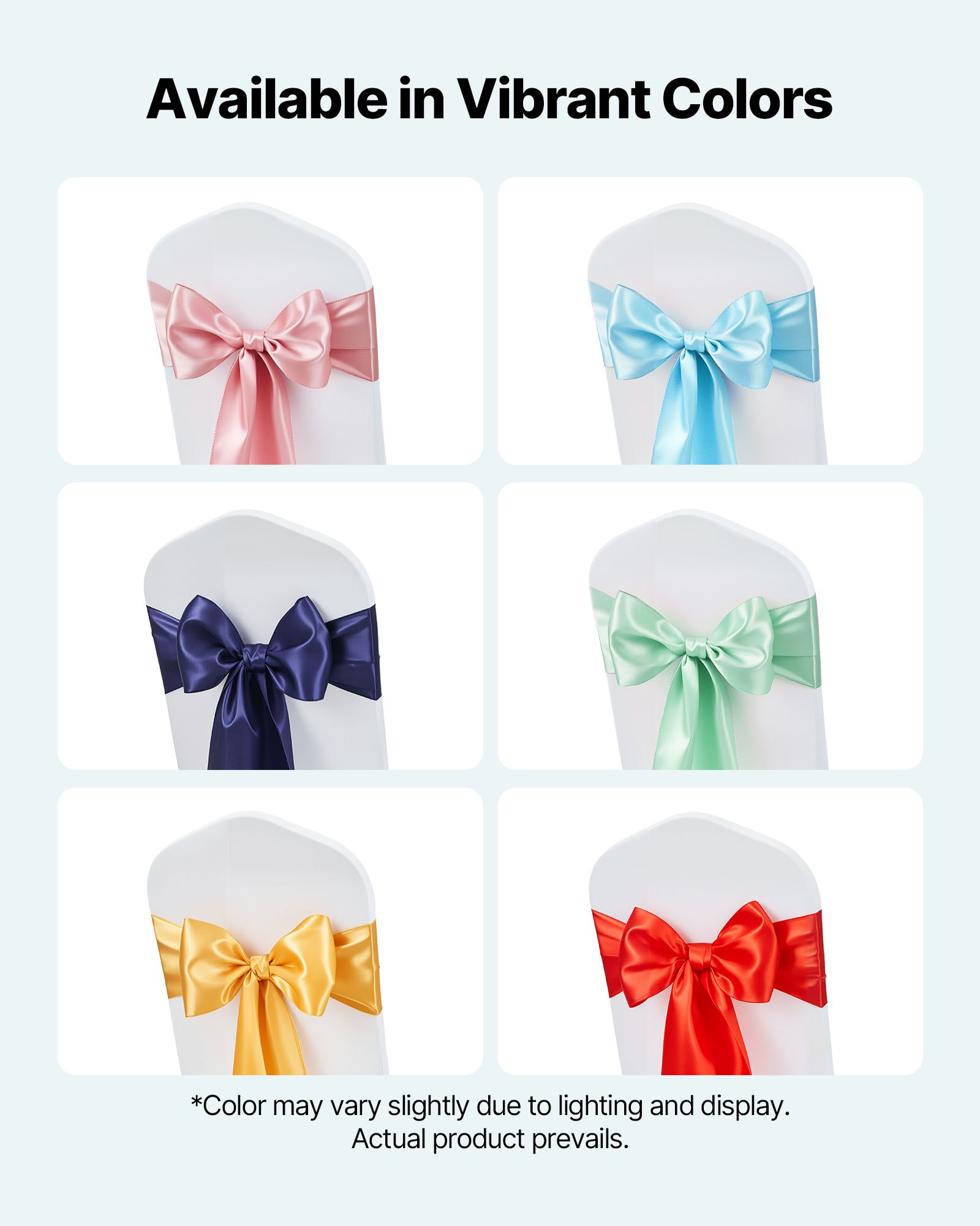 VEVOR Satin Chair Sashes Bows, 100PCS Chair Ribbon Ties Back Sash, 7 x 108 inch, Light Blue Wedding Reception Decoration, for Wedding Ceremony Baby Shower Party Events Banquet Chair Cover Decoration