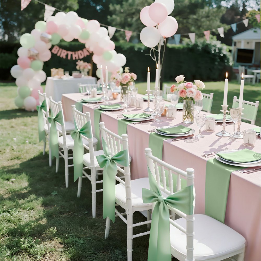 VEVOR Satin Chair Sashes Bows, 100PCS Chair Ribbon Ties Back Sash, 7 x 108 inch, Light Green Wedding Reception Decoration, for Wedding Ceremony Baby Shower Party Events Banquet Chair Cover Decoration