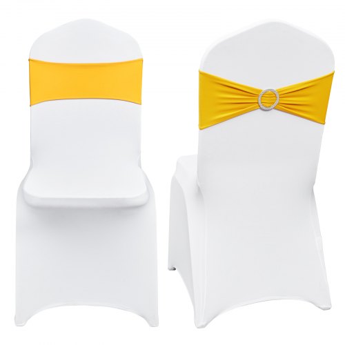 VEVOR Stretch Spandex Folding Chair Covers, Universal Fitted Chair Cover with Chair Sashes, Removable Washable Protective Slipcovers, for Wedding, Holiday, Banquet, Party, Dining (50 Set Gold & White)