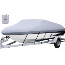 VEVOR Waterproof Boat Cover, 16'-18.5' Trailerable Boat Cover, Beam Width up to 98" v Hull Cover Heavy Duty 210D Marine Grade Polyester Mooring Cover for Fits V-Hull Boat with 5 Tightening Straps