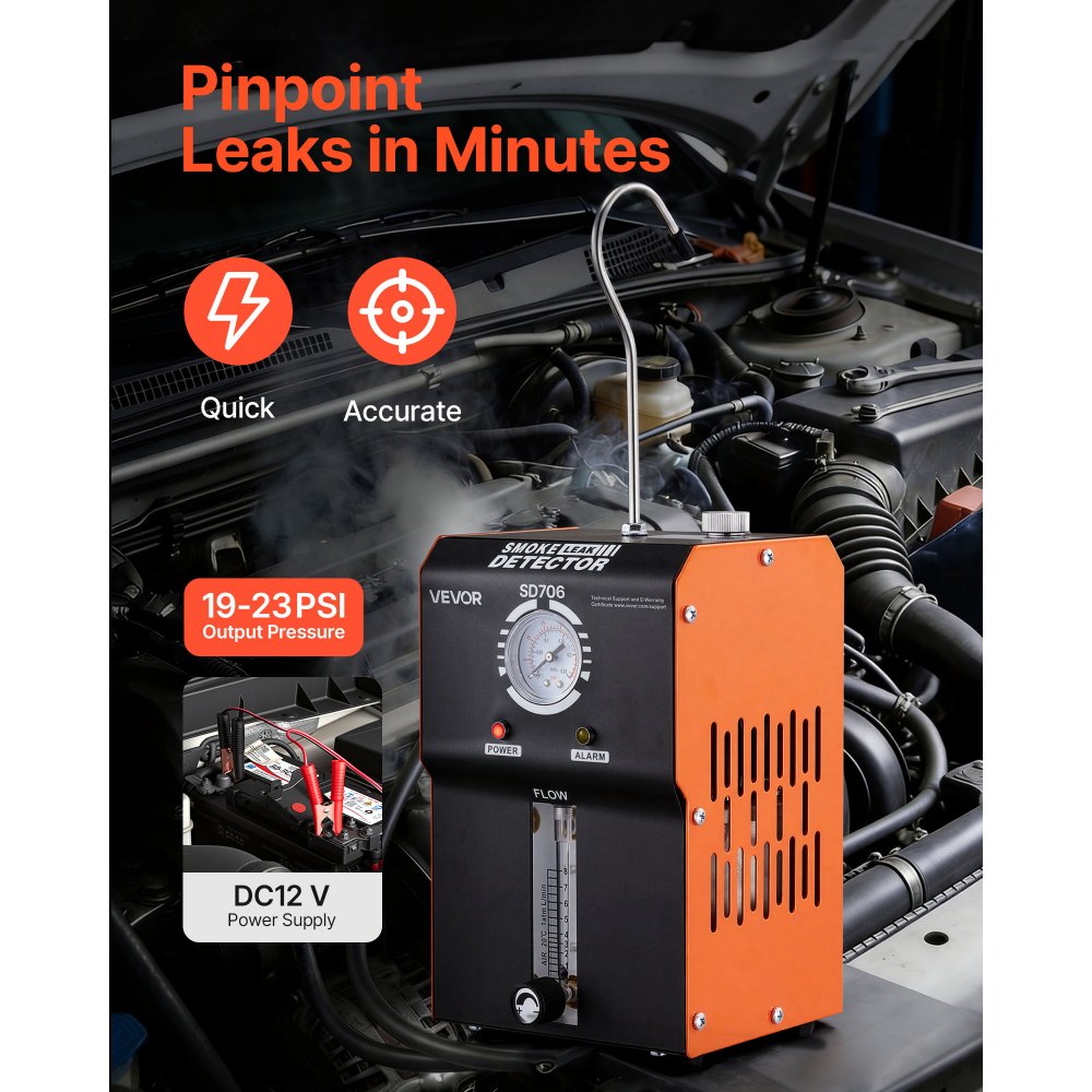 VEVOR Automotive Smoke Machine Leak Detector, DC 12V EVAP Vacuum Diagnostic Tester with Built-in Air Pump, Pressure Gauge & Flow Meter, 2-Mode Fuel Detector for Cars, Motorcycles, Trucks, Boats, ATVs