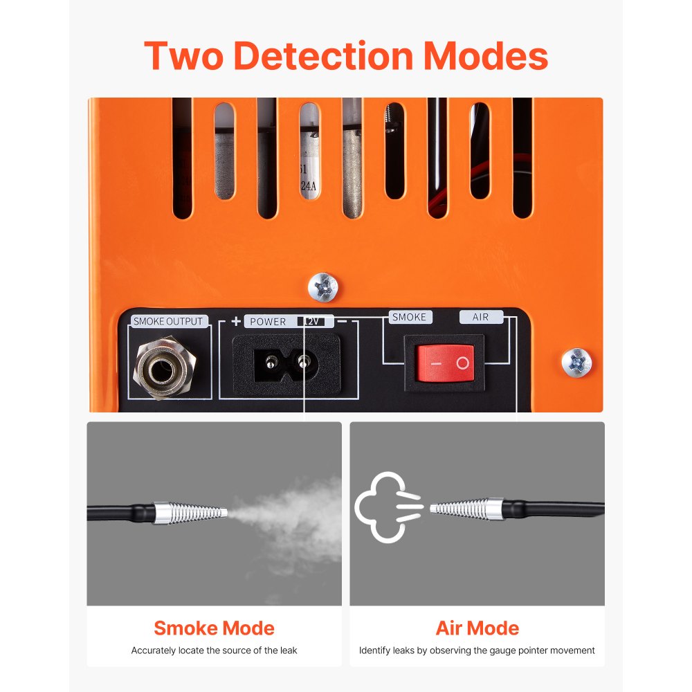 VEVOR Automotive Smoke Machine Leak Detector, DC 12V EVAP Vacuum Diagnostic Tester with Built-in Air Pump, Pressure Gauge & Flow Meter, 2-Mode Fuel Detector for Cars, Motorcycles, Trucks, Boats, ATVs