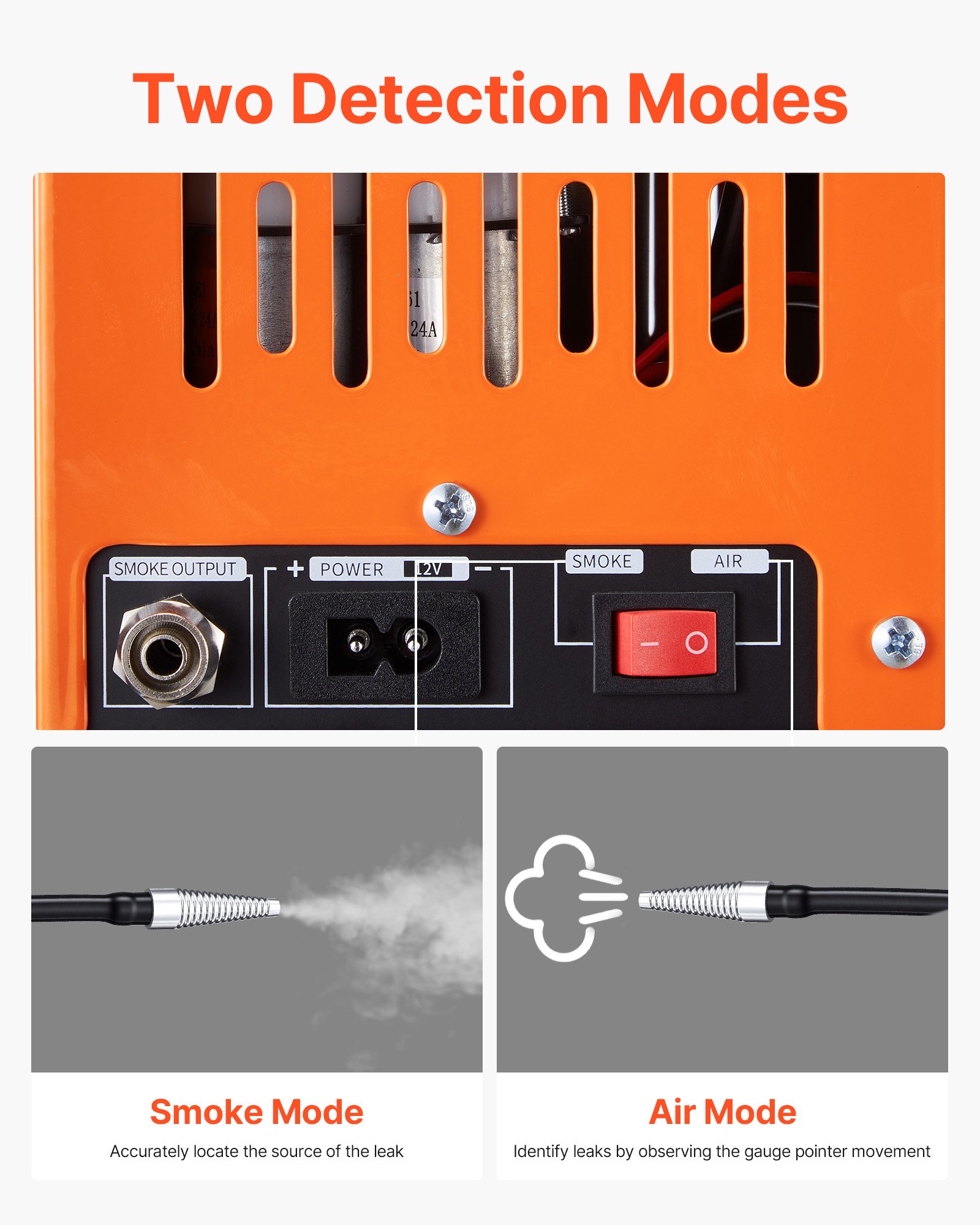 VEVOR Automotive Smoke Machine Leak Detector, DC 12V EVAP Vacuum Diagnostic Tester with Built-in Air Pump, Pressure Gauge & Flow Meter, 2-Mode Fuel Detector for Cars, Motorcycles, Trucks, Boats, ATVs