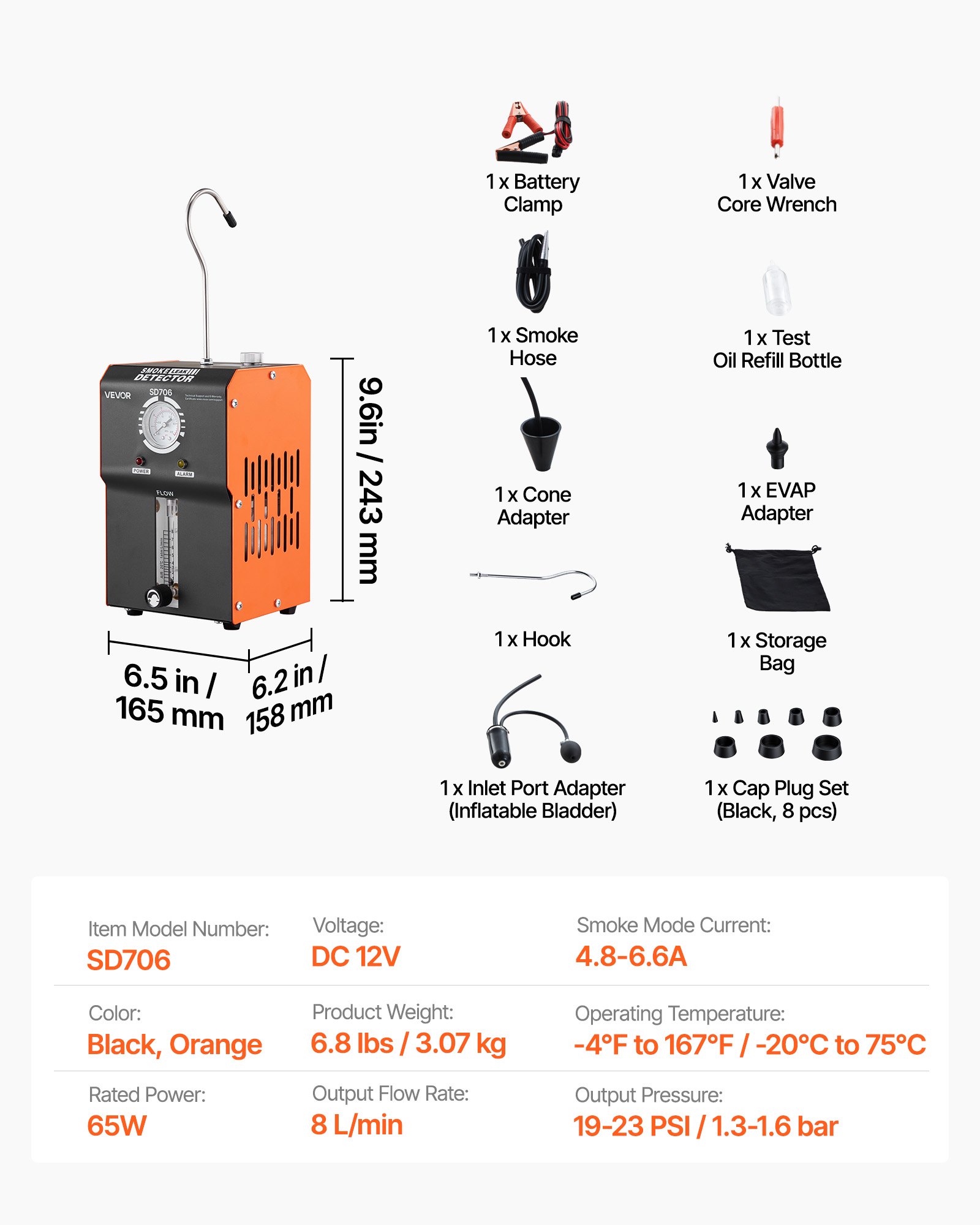 VEVOR Automotive Smoke Machine Leak Detector, DC 12V EVAP Vacuum Diagnostic Tester with Built-in Air Pump, Pressure Gauge & Flow Meter, 2-Mode Fuel Detector for Cars, Motorcycles, Trucks, Boats, ATVs