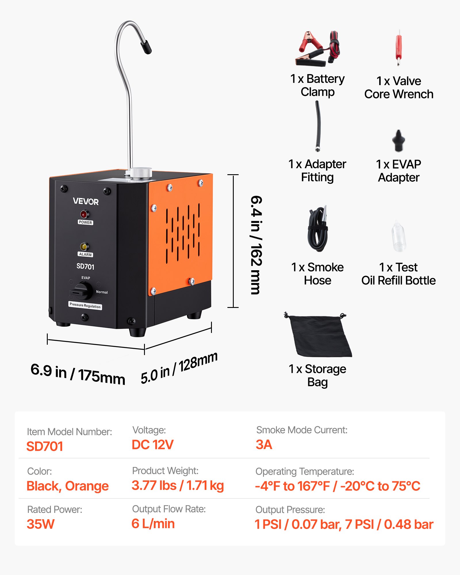 VEVOR Automotive Smoke Machine Leak Detector, DC 12V EVAP Vacuum Diagnostic Tester with Built-in Air Pump, Adjustable Pressure, Vacuum Pipeline Fuel Diagnostic Detector for Cars, Motorcycles, Boats