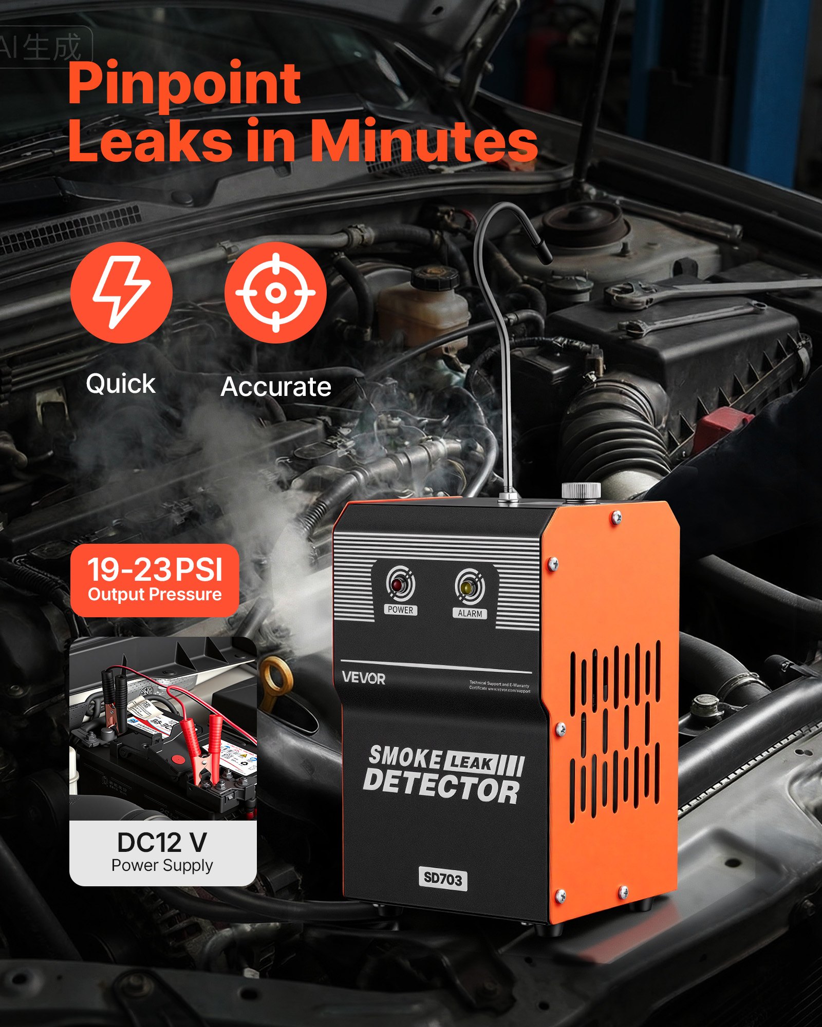 VEVOR Automotive Smoke Machine Leak Detector, DC 12V EVAP Vacuum Diagnostic Tester with Built-in Air Pump, Dual-Mode Vacuum Pipeline Fuel Diagnostic Detector for Cars, Motorcycles, Trucks, Boats, ATVs