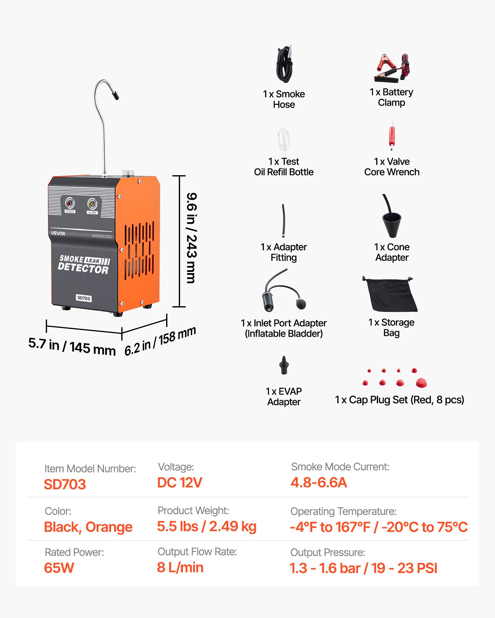 VEVOR Automotive Smoke Machine Leak Detector, DC 12V EVAP Vacuum Diagnostic Tester with Built-in Air Pump, Dual-Mode Vacuum Pipeline Fuel Diagnostic Detector for Cars, Motorcycles, Trucks, Boats, ATVs