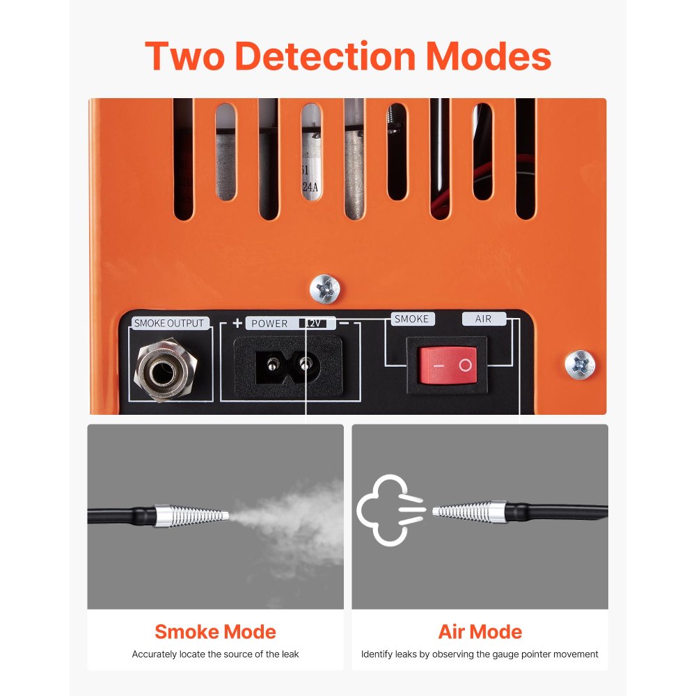 VEVOR Automotive Smoke Machine Leak Detector, DC 12V EVAP Vacuum Diagnostic Tester with Built-in Air Pump & Pressure Gauge, 2-Mode Pipeline Fuel Detector for Cars, Motorcycles, Trucks, Boats, ATVs