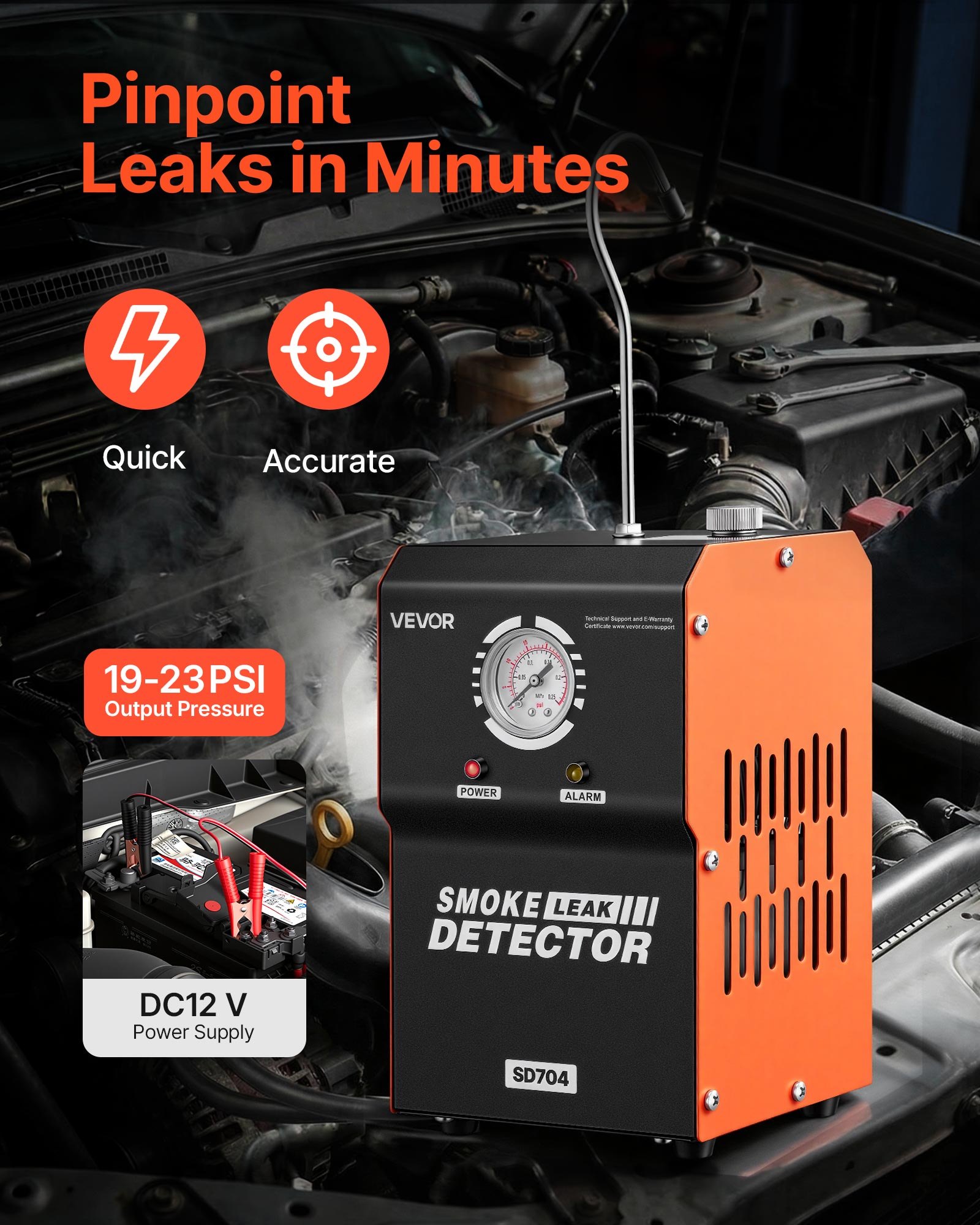 VEVOR Automotive Smoke Machine Leak Detector, DC 12V EVAP Vacuum Diagnostic Tester with Built-in Air Pump & Pressure Gauge, 2-Mode Pipeline Fuel Detector for Cars, Motorcycles, Trucks, Boats, ATVs