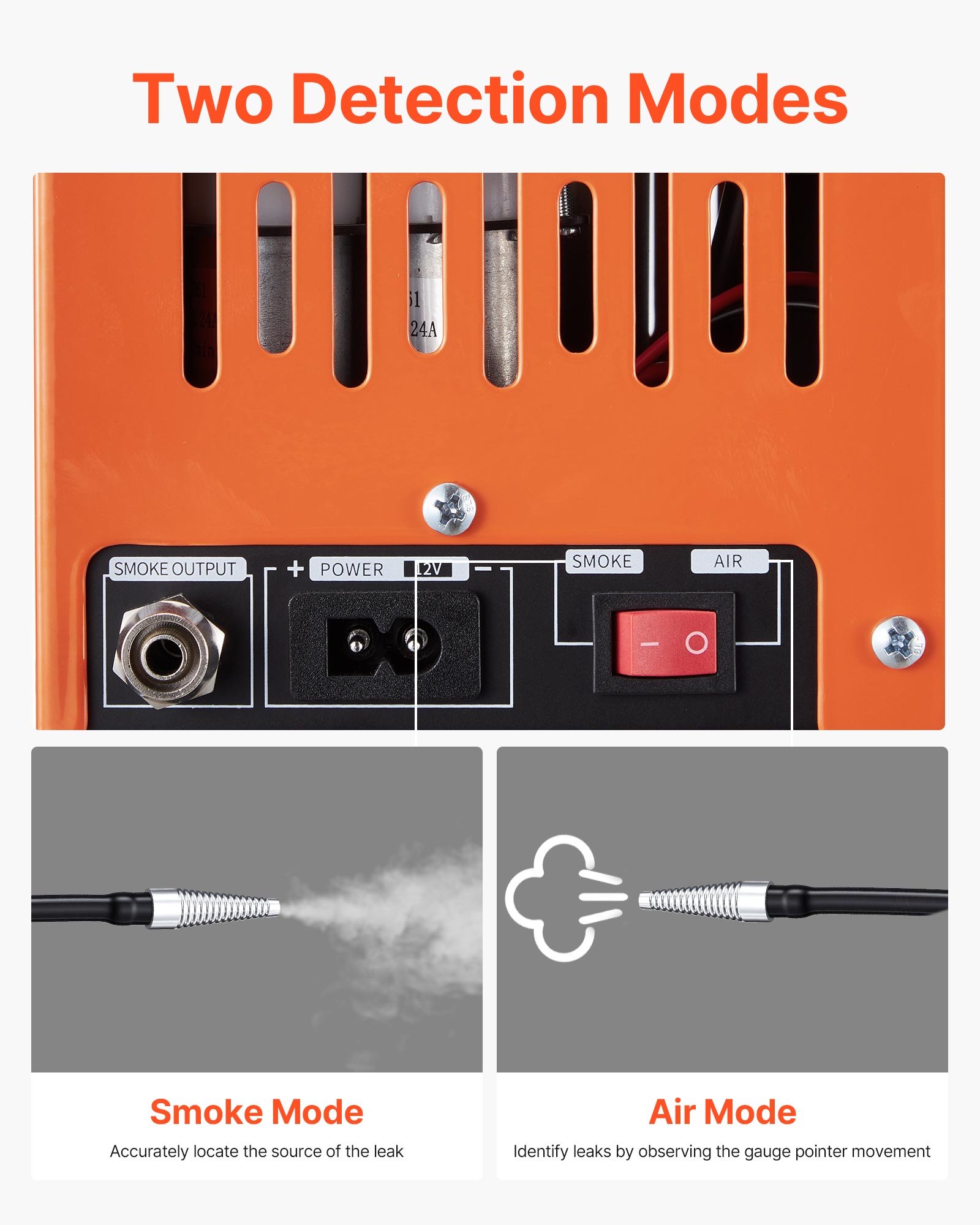 VEVOR Automotive Smoke Machine Leak Detector, DC 12V EVAP Vacuum Diagnostic Tester with Built-in Air Pump & Pressure Gauge, 2-Mode Pipeline Fuel Detector for Cars, Motorcycles, Trucks, Boats, ATVs