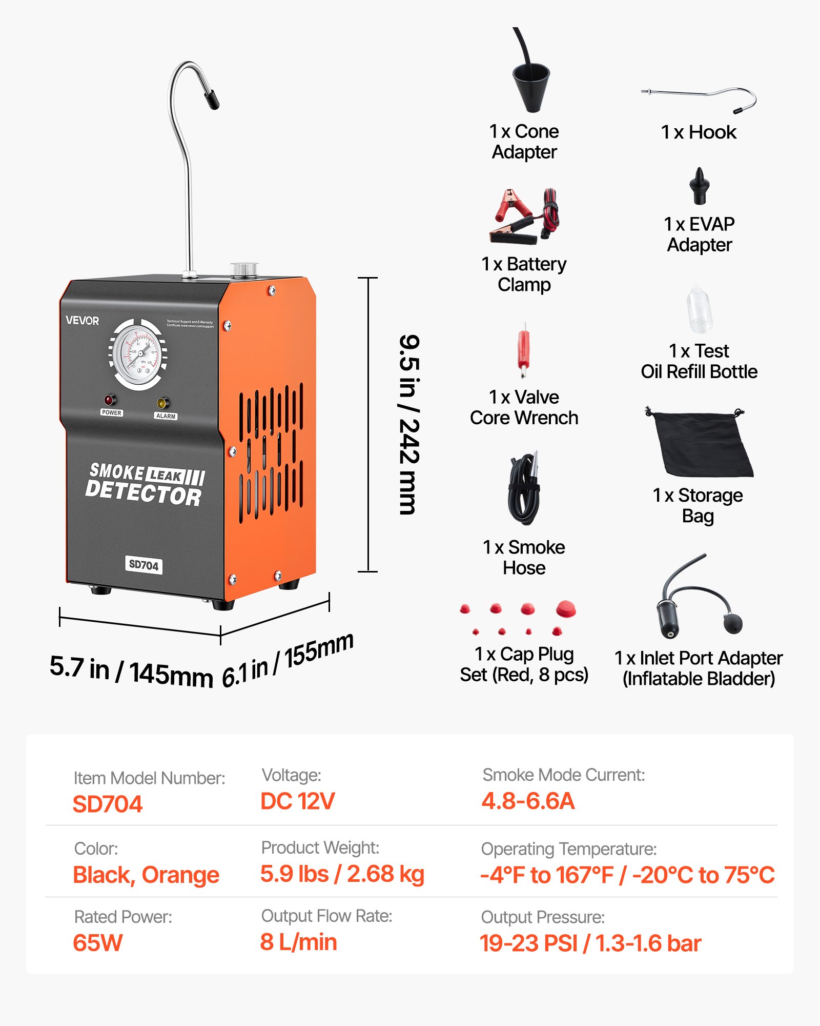 VEVOR Automotive Smoke Machine Leak Detector, DC 12V EVAP Vacuum Diagnostic Tester with Built-in Air Pump & Pressure Gauge, 2-Mode Pipeline Fuel Detector for Cars, Motorcycles, Trucks, Boats, ATVs